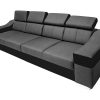 4 seater sofa with reclining headrests and wide armrests - Grenoble. Grey fabric, black faux leather