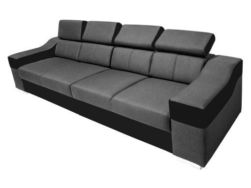 Sofá 4 plazas con reposacabezas reclinables y brazos anchos - Grenoble. Tela gris, piel sintética negra