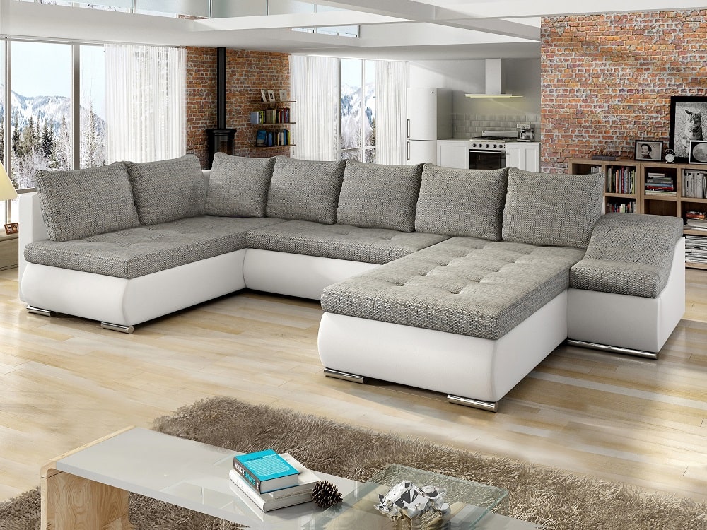 Sofá en forma de U con cama extraíble, arcón, ancho reposabrazos - Luton -  Don Baraton: tienda de sofás, colchones y muebles