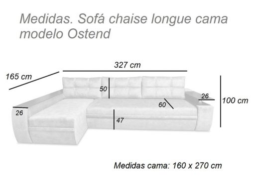 Medidas. Sofá chaise longue modelo Ostend. Izquierda