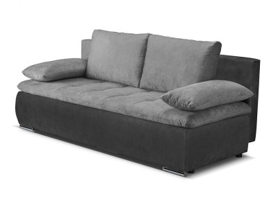 Sofa bed with side cushions (armrests) - Lorca. Dark grey and black fabrics