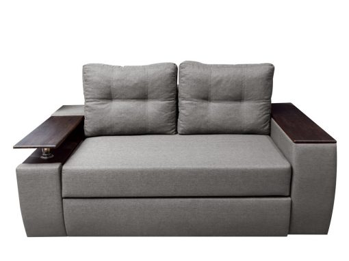 Sofá cama pequeño, 2 plazas con cajones - Ostend 2. Tela color gris, izquierdo