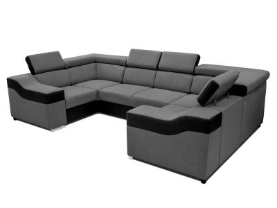 6-местный диван в форме буквы "П" - Grenoble. Серая ткань, чёрная искусственная кожа