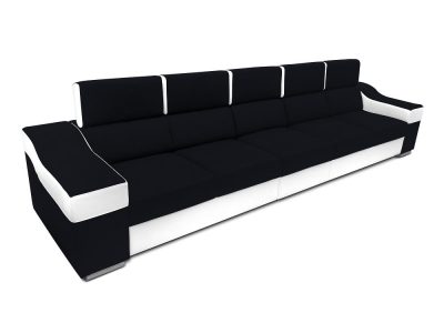 5 seater sofa with reclining headrests and wide armrests - Grenoble. Black fabric, white faux leather