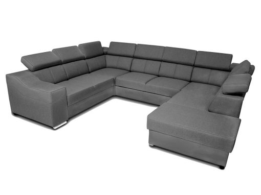 Sofá 7 plazas en forma de U con cama extraíble y reposacabezas reclinables - Cannes. Brazo lado izquierdo. Tela gris (todo el sofá)