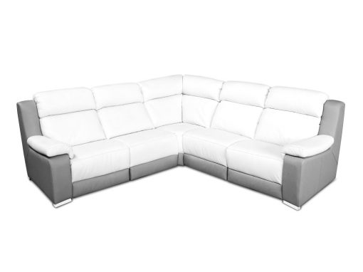 Sofá rinconero en piel auténtica color blanco y gris, asientos eléctricos - Wels