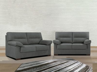 Sofa Set - 3 Seater and 2 Seater in Grey Synthetic Fabric - Liege