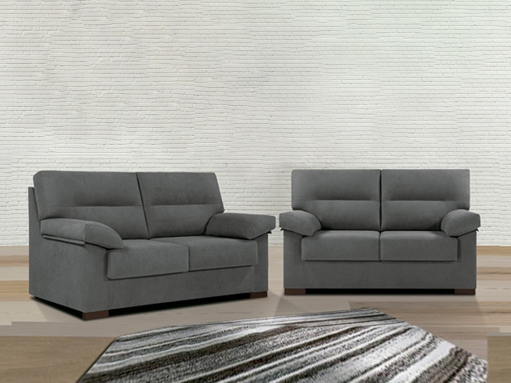 Conjunto de sofás 3+2 en tela sintética gris - Liege - Don Baraton