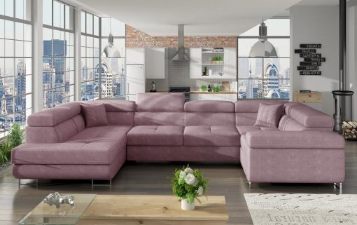 Угловой диван-кровать в форме буквы "П" (2 угла) - Coventry. Розовая ткань (весь диван). Правый угол