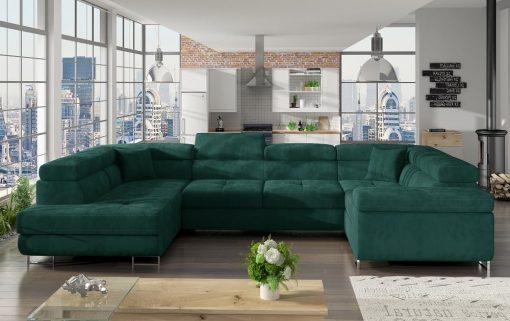 Угловой диван-кровать в форме буквы "П" (2 угла) - Coventry. Зелёная ткань (весь диван). Правый угол