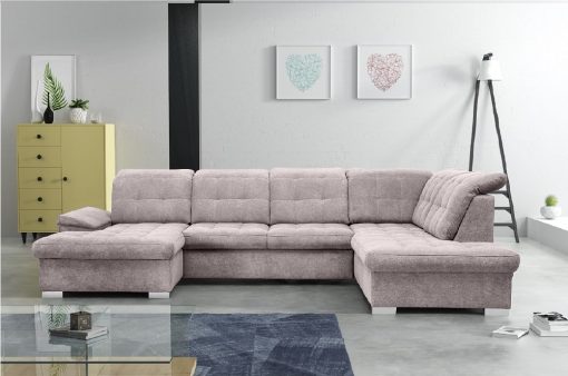 U-shaped Sofa with Pull-out Bed and Reclining Headrests - Toronto. Right corner, beige fabric (Rico 01)