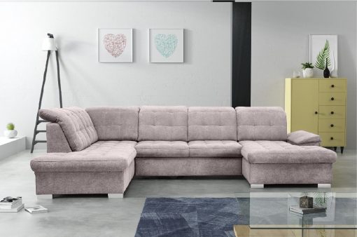 U-shaped Sofa with Pull-out Bed and Reclining Headrests - Toronto. Left corner, beige fabric (Rico 01)